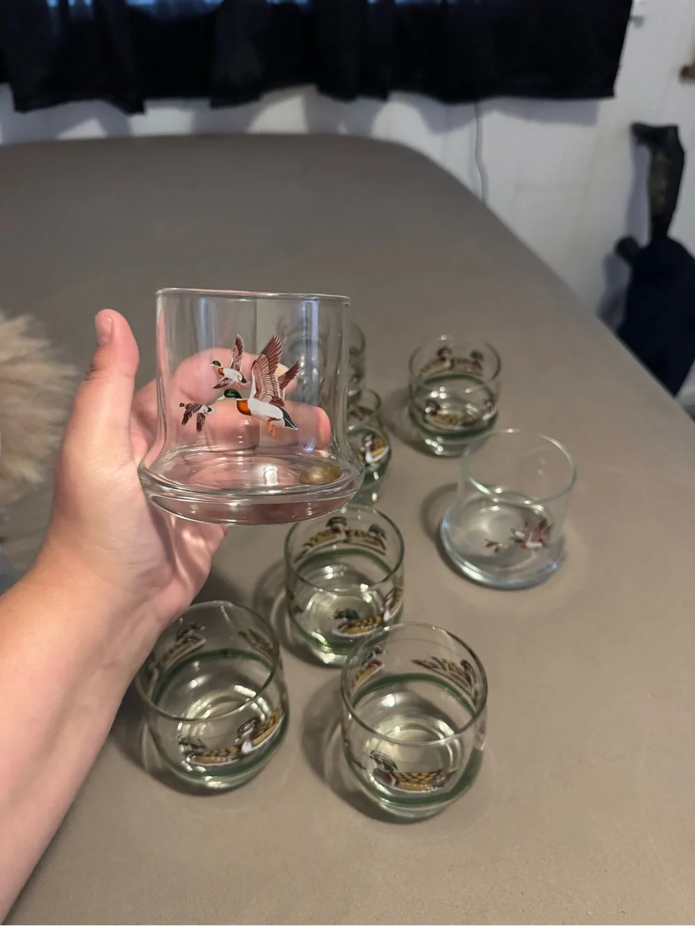 Vintage Duck Glass Tumbler - Clear with Multi-Color Duck Motif 8 glasses